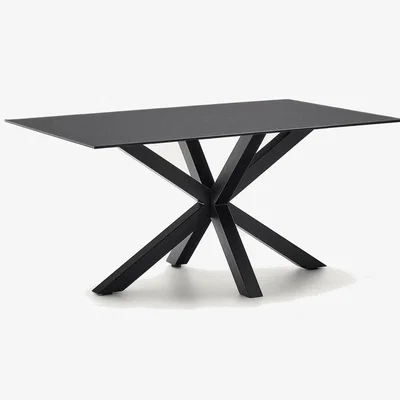 Kave Home Argo table with black glass and black steel legs 180 x 190  cm