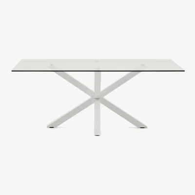 Kave Home Argo glass table and steel legs with white finish, 200 x 100 cm