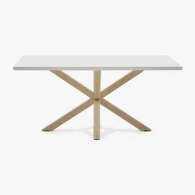 Kave Home Argo table in melamine with white finish and wood-effect steel legs 160 x 100 cm