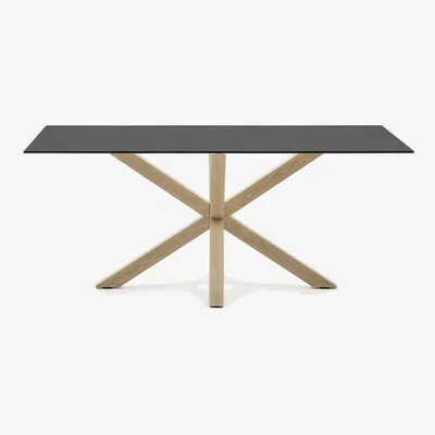 Kave Home Argo table 180x100 cm, steel in sonoma and black glass