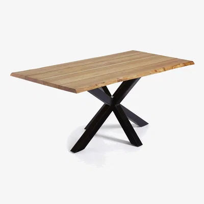 Kave Home Argo oak veneer table with natural finish and steel legs with black finish 160 x 90 cm