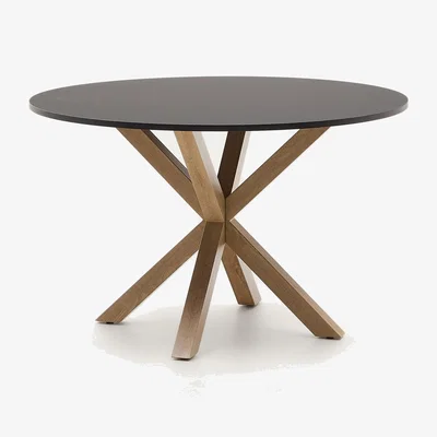 Kave Home Argo black lacquered MDF round table wood effect steel legs Ø 120 cm