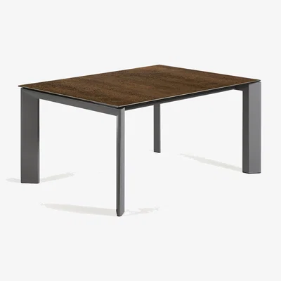 Kave Home Axis extendable porcelain table with Iron Corten finish and dark grey steel legs, 160 (220) cm
