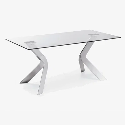 Kave Home Westport glass table with steel legs with chrome finish 180 x 90 cm