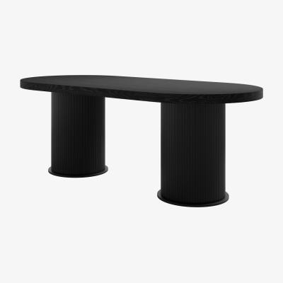 La Redoute Asa Oval Japandi Ash Wood Dining Table with Ribbed Pedestal Base