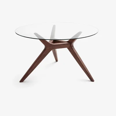 La Redoute Maricielo Round Glass & Walnut Table, Diameter 130cm