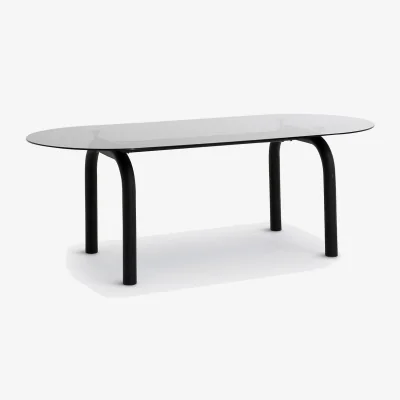 La Redoute Polly 6-8 Seater Oval Dining Table in Smoked Glass and Steel
