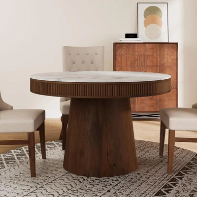 La Redoute Niko Marble and Fluted Wood Dining Table (seats 4)