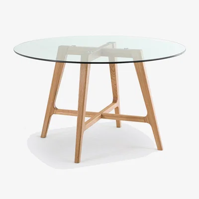 La Redoute Zoleta Round Glass & Oak Dining Table (Seats 4-6)