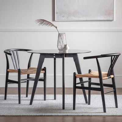 La Redoute Tinsukia Black Oak and Glass Round Dining Table 75cm (Seats 4)