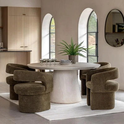 La Redoute Pellan Round Travertine Finish Dining Table (Seats 4)