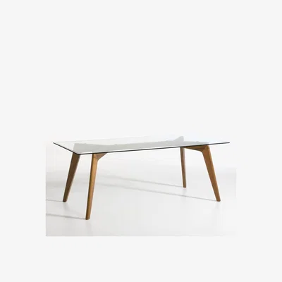 La Redoute Kristal Rectangular Retro-Style Table in Glass/Oak (Seats 8)