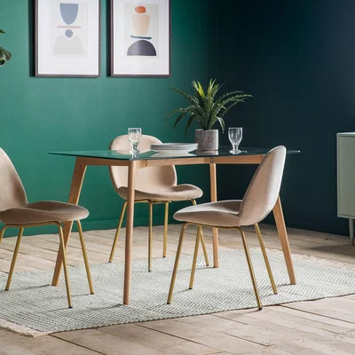 La Redoute Tinsukia Oak and Glass Rectangular Dining Table (Seats 4)