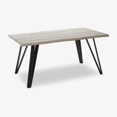 La Redoute Textured Grey Veneer Wood Dining Table with Black Hairpin Legs