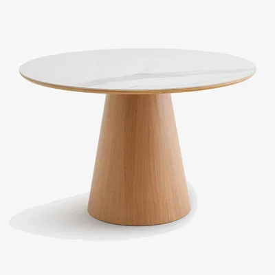 La Redoute Whiz Oak Veneer and Ceramic Stone 4 Seater Round Dining Table