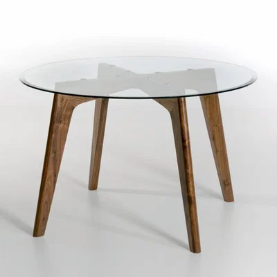 La Redoute Kristal Walnut & Glass Round Dining Table (Diameter 130cm)