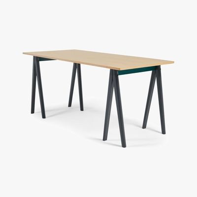 Made.com MADE Essentials Hurst Trestle Large Rectangular Dining Table, Oak and Grey