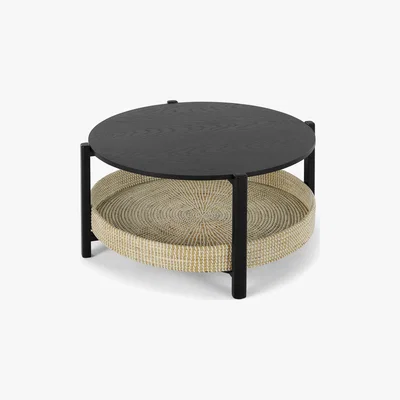 Made.com Pipel Coffee Table, Black Stain and Rattan