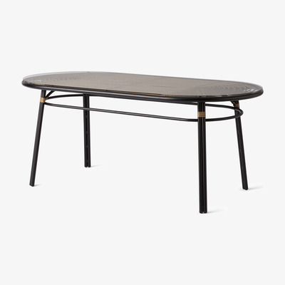 Made.com Swara Garden Oval Dining Table, Natural Polyrattan and Glass