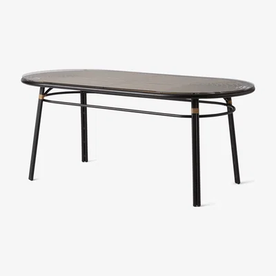 Made.com Swara Garden Oval Dining Table, Natural Polyrattan and Glass