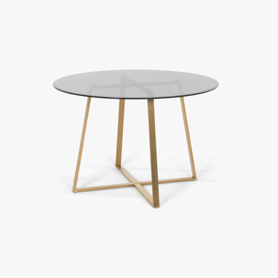 Made.com Haku 4 Seat Round Large  Dining Table, Brass and smoked glass