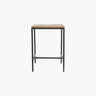 Maisons du Monde Solid Fir and Metal Tall Dining Table in Whitewash Finish L75 Long Island