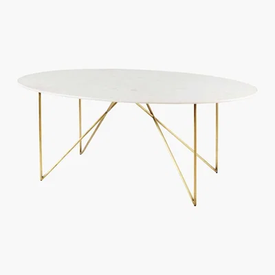 Maisons du Monde Gold Iron and White Marble 4-6 Seater Dining Table W 200 cm Izmir