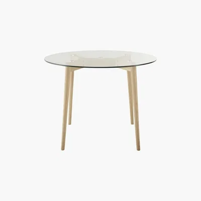 Maisons du Monde Round 4-Seater Glass and Oak Dining Table D90 Mirage