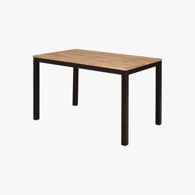 Maisons du Monde Black Metal and Solid Acacia 4-6 Seater Garden Table L120 Oural