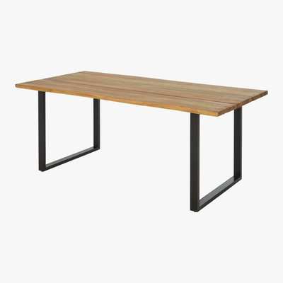 Maisons du Monde Black Metal and Solid Acacia 6-8 Seater Garden Table L190 Pianosa