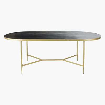 Maisons du Monde Oval Blackened Mango Wood Slatted 8/10-Seater Dining Table W220 Hana