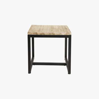 Maisons du Monde Solid Fir and Metal Industrial Side Table in Whitewash Finish Long Island