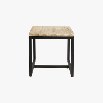 Maisons du Monde Solid Fir and Metal Industrial Side Table in Whitewash Finish Long Island