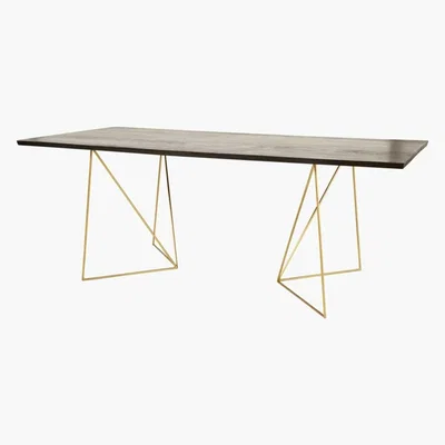 Maisons du Monde Gold Metal and Black Acacia 4-6 Seater Dining Table W 197 cm Jagger