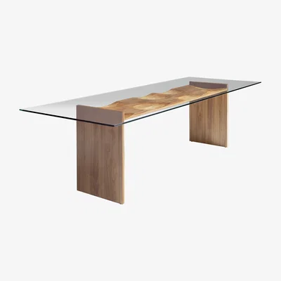 Made in Design Ripples Rectangular table - 250 x 100 cm - Wood & glass by Horm Transparent/Natural wood