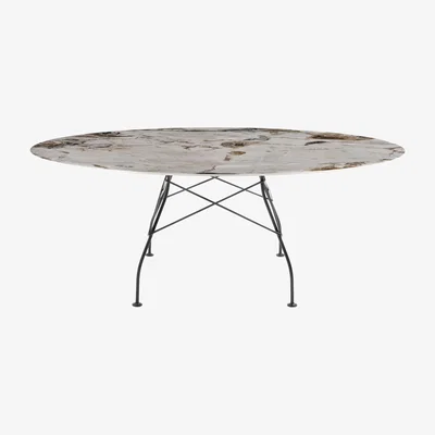 Made in Design Glossy Marble Oval table - / 192 x 118 cm - Marble-effect sandstone by Kartell Brown/Beige