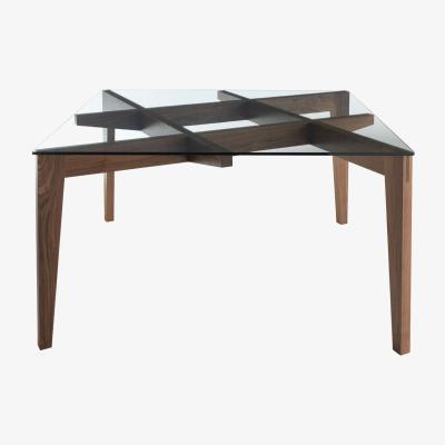 Made in Design Autoreggente Square table - 100 x 100 cm / Glass & walnut by Horm Transparent/Natural wood