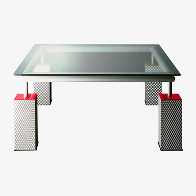Made in Design Square table Mandarin glass / Glass - By Ettore Sottsass, 1981 / 160 x 160 cm - Memphis Milano