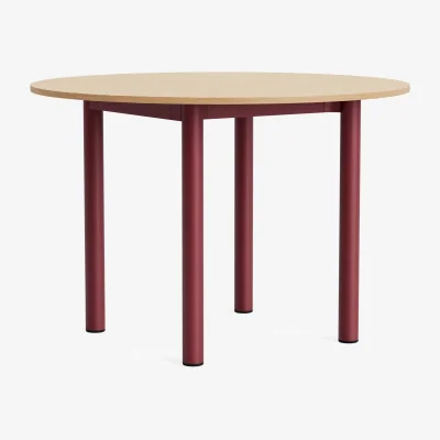 Nordic Nest HAY Annex Round dining table Lacquered oak-child red aluminium Ø110 cm