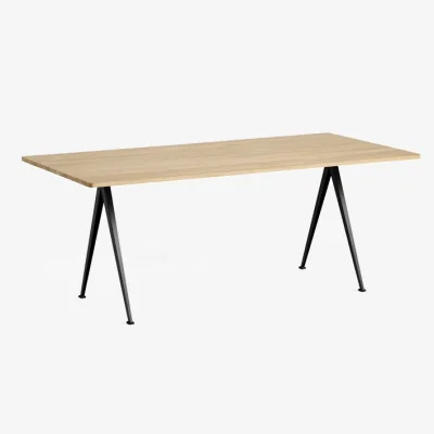 Nordic Nest HAY Pyramid 02 dining table Oak matte lacquered-190x85 cm-black steel frame