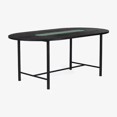 Nordic Nest Warm Nordic Be My Guest dining table Oak black oil black steel stand. green ceramic. 100x180