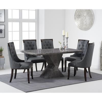 Oak&More Aaron 160cm Grey Marble Dining Table With Angelica Dining Chairs