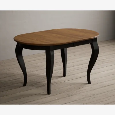Oak&More Extending Chateau Noir 140cm Oak and Black Painted Oval Dining Table