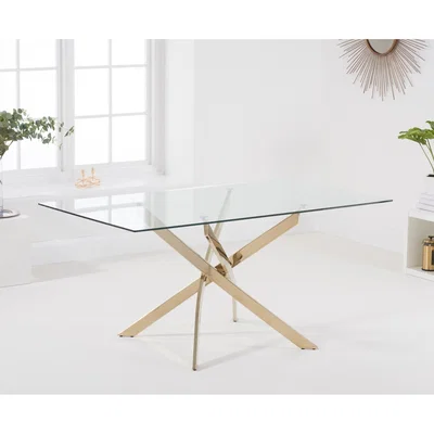 Oak&More Denver 160cm Rectangular Glass Gold Leg Dining Table