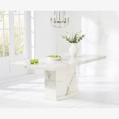Oak&More Carvelle 160cm White Pedestal Marble Dining Table