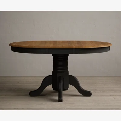 Oak&More Extending Hertford 100cm - 130cm Oak and Black Painted Pedestal Dining Table