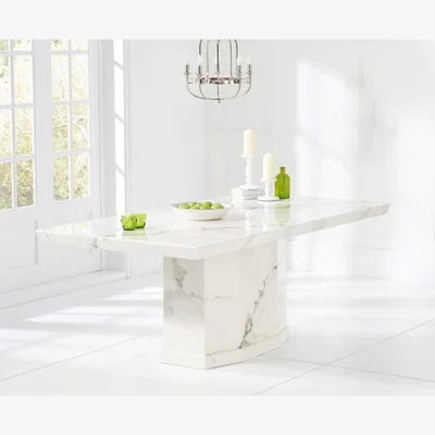 Oak&More Carvelle 200cm White Pedestal Marble Dining Table
