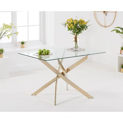 Oak&More Denver 120cm Rectangular Glass Gold Leg Dining Table