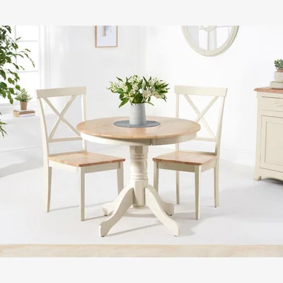 Oak&More Ex-display Epsom 90cm Oak and Cream Dining Table with TWO Chairs