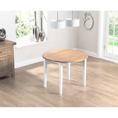 Oak&More Genoa Oak and White 100cm Drop Leaf Extending Dining Table